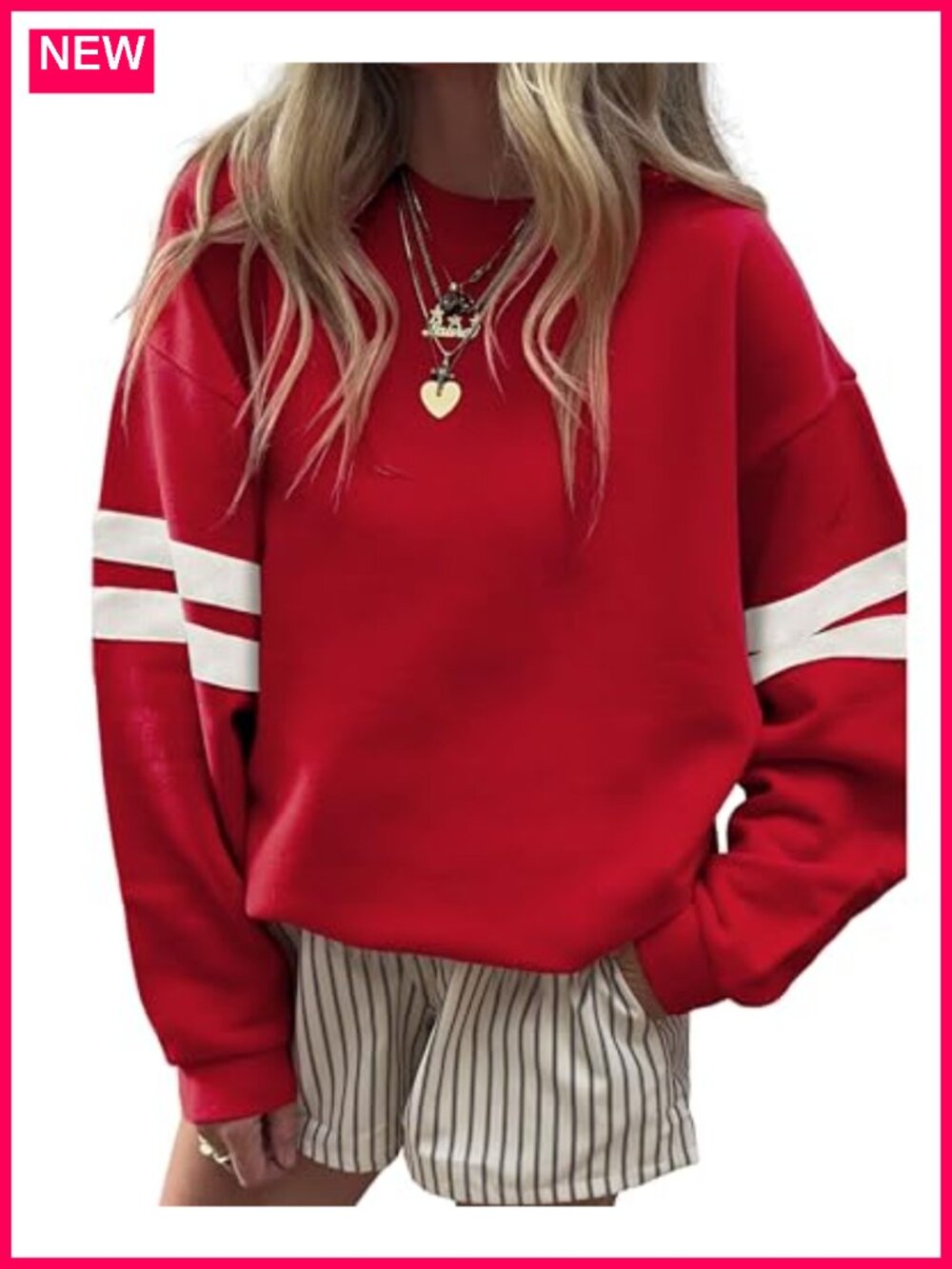 Womens Oversized Striped Crewneck Sweatshirt Drop Shoulder Pullover Top